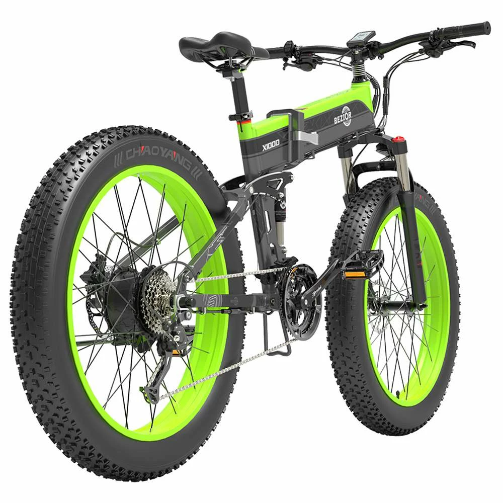 BEZIOR X1000 Folding Electric Bike Bicycle Panasonic 48V 12.8Ah Battery 1000W Motor 26 inch Fat Tire Aluminum Alloy Frame Shimano 27-speed Shift Max Speed 40km/h IP54 100KM Power-assisted mileage Range LCD Display IP54 waterproof - Black Green 5 BEZIOR X1000 Folding Electric Bike Bicycle Panasonic 48V 12.8Ah Battery 1000W Motor 26 inch Fat Tire Aluminum Alloy Frame Shimano 27-speed Shift Max Speed 40km/h IP54 100KM Power-assisted mileage Range LCD Display IP54 waterproof - Black Green - Image 5