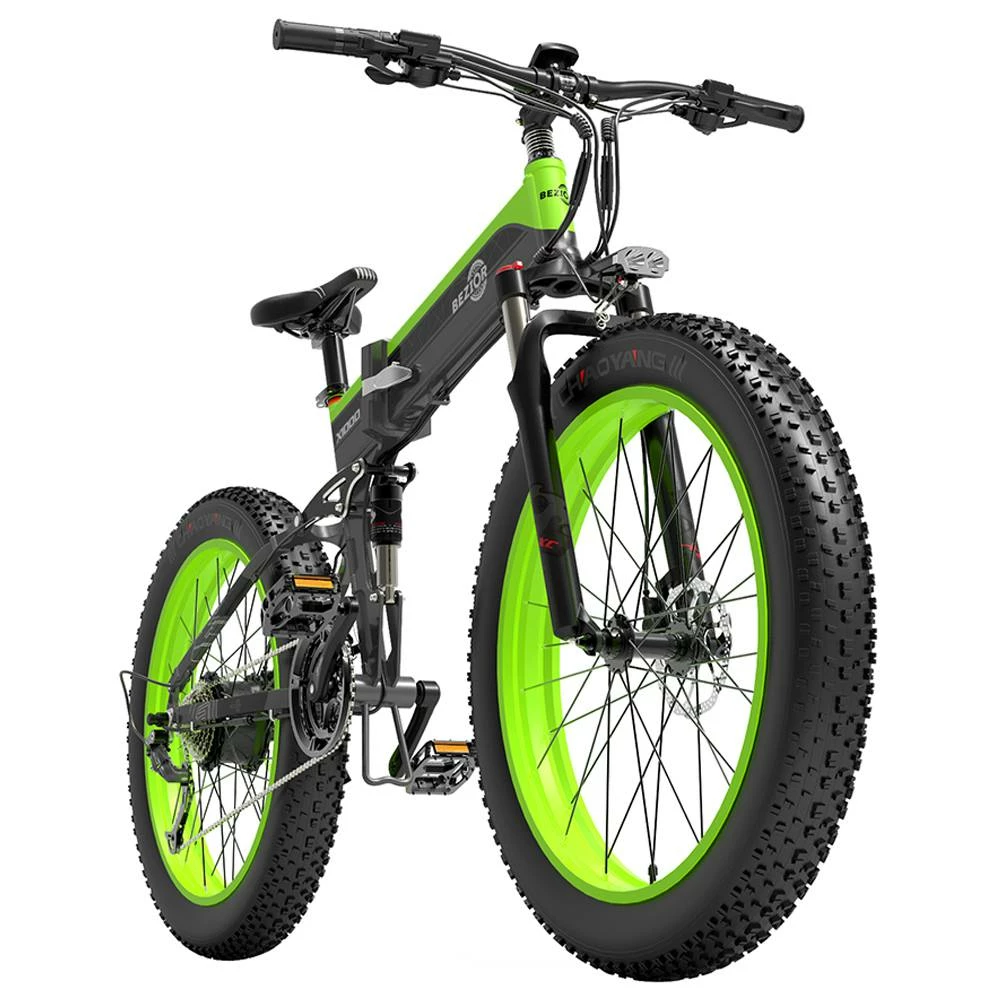BEZIOR X1000 Folding Electric Bike Bicycle Panasonic 48V 12.8Ah Battery 1000W Motor 26 inch Fat Tire Aluminum Alloy Frame Shimano 27-speed Shift Max Speed 40km/h IP54 100KM Power-assisted mileage Range LCD Display IP54 waterproof - Black Green 2 BEZIOR X1000 Folding Electric Bike Bicycle Panasonic 48V 12.8Ah Battery 1000W Motor 26 inch Fat Tire Aluminum Alloy Frame Shimano 27-speed Shift Max Speed 40km/h IP54 100KM Power-assisted mileage Range LCD Display IP54 waterproof - Black Green - Image 2
