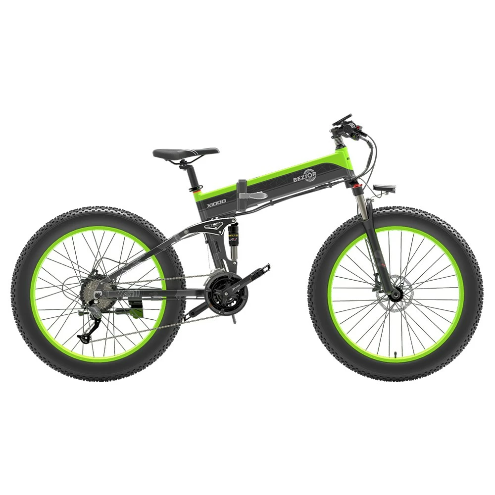 BEZIOR X1000 Folding Electric Bike Bicycle Panasonic 48V 12.8Ah Battery 1000W Motor 26 inch Fat Tire Aluminum Alloy Frame Shimano 27-speed Shift Max Speed 40km/h IP54 100KM Power-assisted mileage Range LCD Display IP54 waterproof - Black Green 1 BEZIOR X1000 Folding Electric Bike Bicycle Panasonic 48V 12.8Ah Battery 1000W Motor 26 inch Fat Tire Aluminum Alloy Frame Shimano 27-speed Shift Max Speed 40km/h IP54 100KM Power-assisted mileage Range LCD Display IP54 waterproof - Black Green