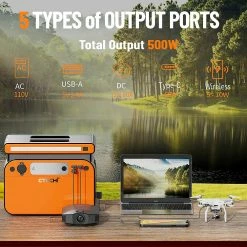 CTECHi GT500 500W Portable Power Station + BLUETTI POWEROAK SP200 200W Solar Panel Outdoor Power Supply Kit, 518Wh LiFePO4 Battery with 230V AC Sockets, Dual Wireless Charging, 60W PD Fast Charging, 8 Outputs, Emergency Generator for Camping Home Use -Sports & Outdoors Sales CTECHi GT500 500W Portable Power Station 516995 4 1