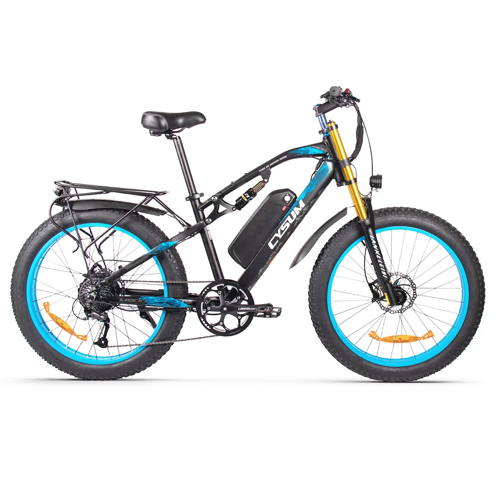 CYSUM M900 Fat Tire Electric Bike 48V 1000W Brushless Gear Motor 17Ah Removable Battery for 50-70 Range - Black-Blue 1 CYSUM M900 Fat Tire Electric Bike 48V 1000W Brushless Gear Motor 17Ah Removable Battery for 50-70 Range - Black-Blue