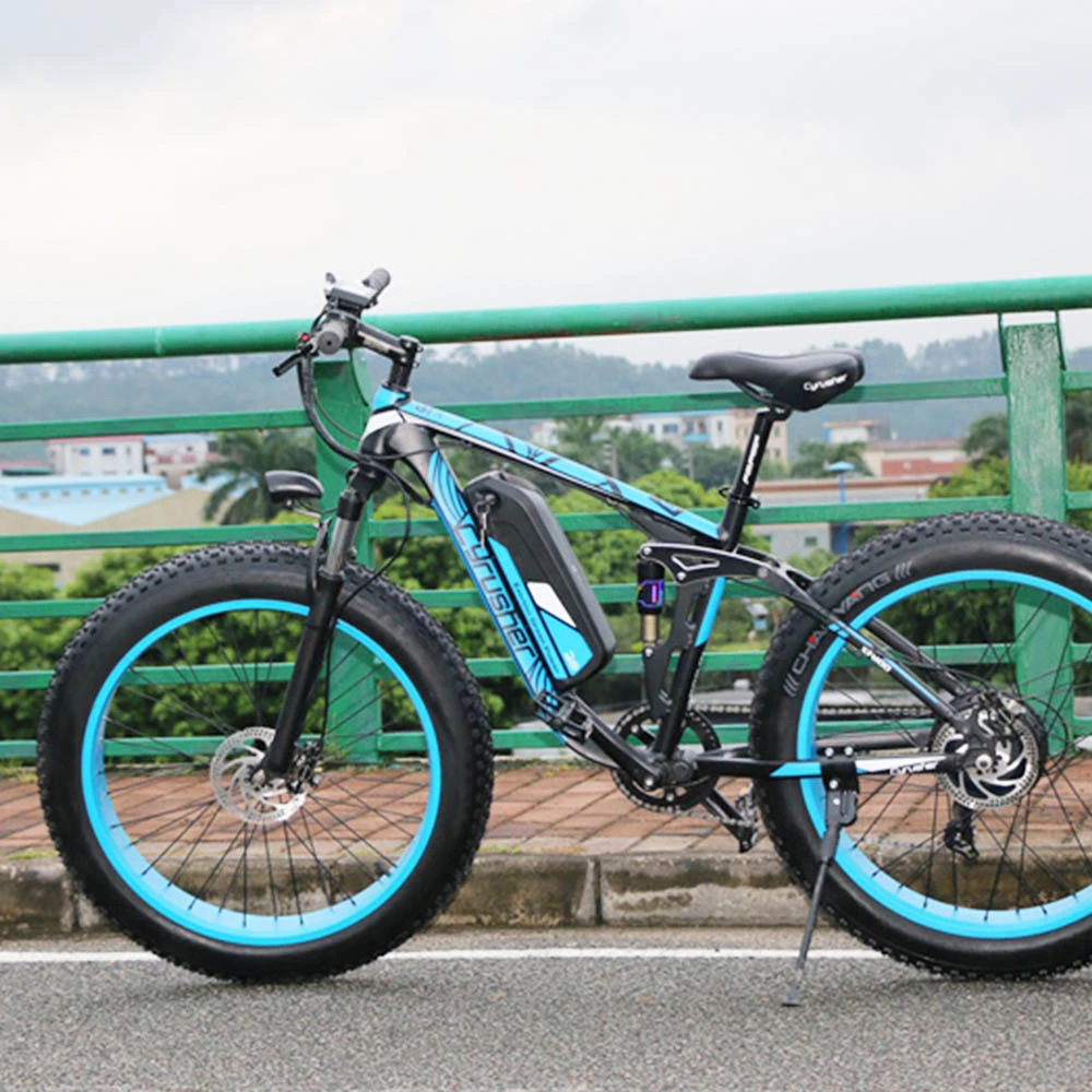 Cyrusher XF800 Electric Bike Full Suspension 26'' x 4'' Fat Tires 750W Motor 13Ah Removable Battery 28mph Top Speed - Blue 6 Cyrusher XF800 Electric Bike Full Suspension 26'' x 4'' Fat Tires 750W Motor 13Ah Removable Battery 28mph Top Speed - Blue - Image 6