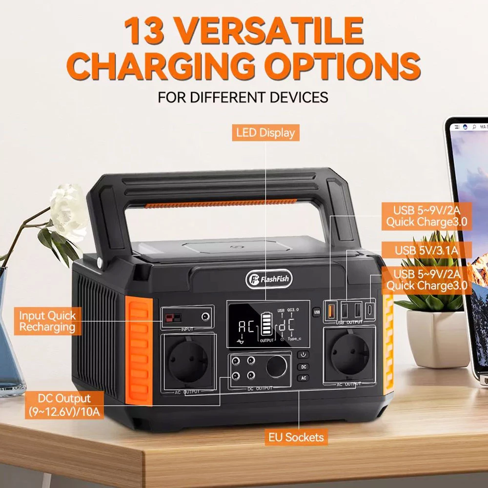 FlashFish P60 560W Portable Power Station, 520Wh/140400mAh Solar Generator, 220V Pure Sine Wave AC Outlets, 11 Outputs, LCD Display 2 FlashFish P60 560W Portable Power Station, 520Wh/140400mAh Solar Generator, 220V Pure Sine Wave AC Outlets, 11 Outputs, LCD Display - Image 2