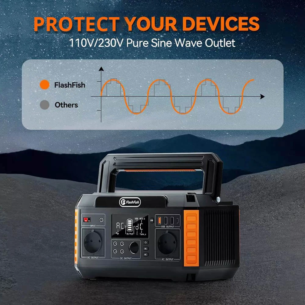 FlashFish P60 560W Portable Power Station, 520Wh/140400mAh Solar Generator, 220V Pure Sine Wave AC Outlets, 11 Outputs, LCD Display 5 FlashFish P60 560W Portable Power Station, 520Wh/140400mAh Solar Generator, 220V Pure Sine Wave AC Outlets, 11 Outputs, LCD Display - Image 5