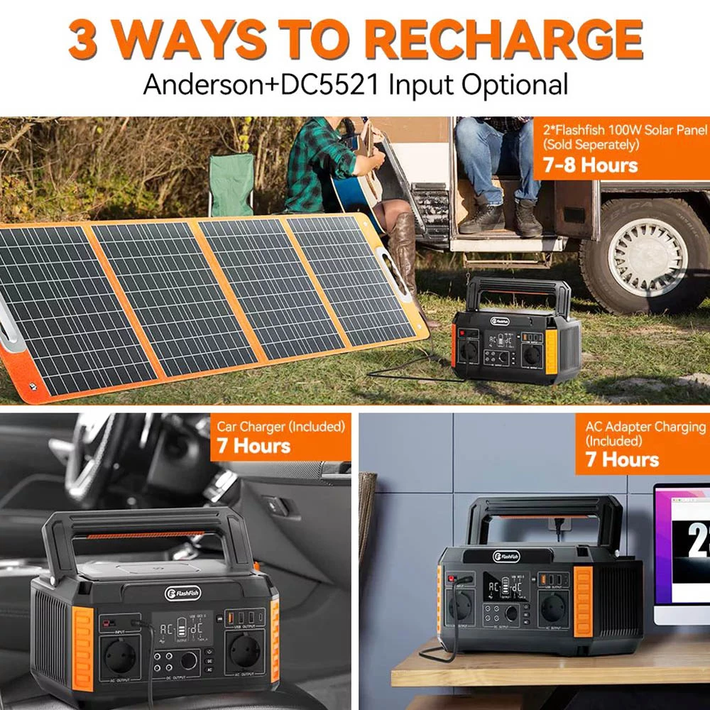 FlashFish P60 560W Portable Power Station, 520Wh/140400mAh Solar Generator, 220V Pure Sine Wave AC Outlets, 11 Outputs, LCD Display 6 FlashFish P60 560W Portable Power Station, 520Wh/140400mAh Solar Generator, 220V Pure Sine Wave AC Outlets, 11 Outputs, LCD Display - Image 6