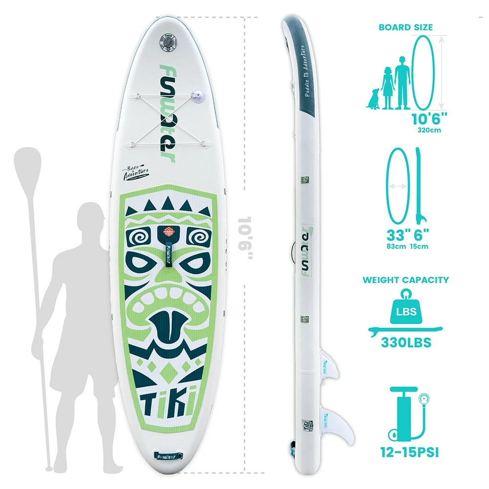 FunWater SUPFW05A NEW TIKI Inflatable Stand Up Paddle Board 10.6'' Long 33' Wide 6' Thick 2 FunWater SUPFW05A NEW TIKI Inflatable Stand Up Paddle Board 10.6'' Long 33' Wide 6' Thick - Image 2
