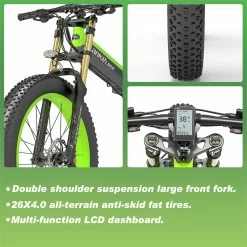 LANKELEISI T750 Plus Big Fork Electric Bike 26*4.0 Inch Fat Tire 1000W Motor 40Km/h Max Speed 48V 17.5Ah Battery 100KM Range Shimano 27-Speed 180KG Max Load - Green -Sports & Outdoors Sales LANKELEISI T750 Plus Big Fork Electric Bike 17 5Ah Battery Green 502676 2