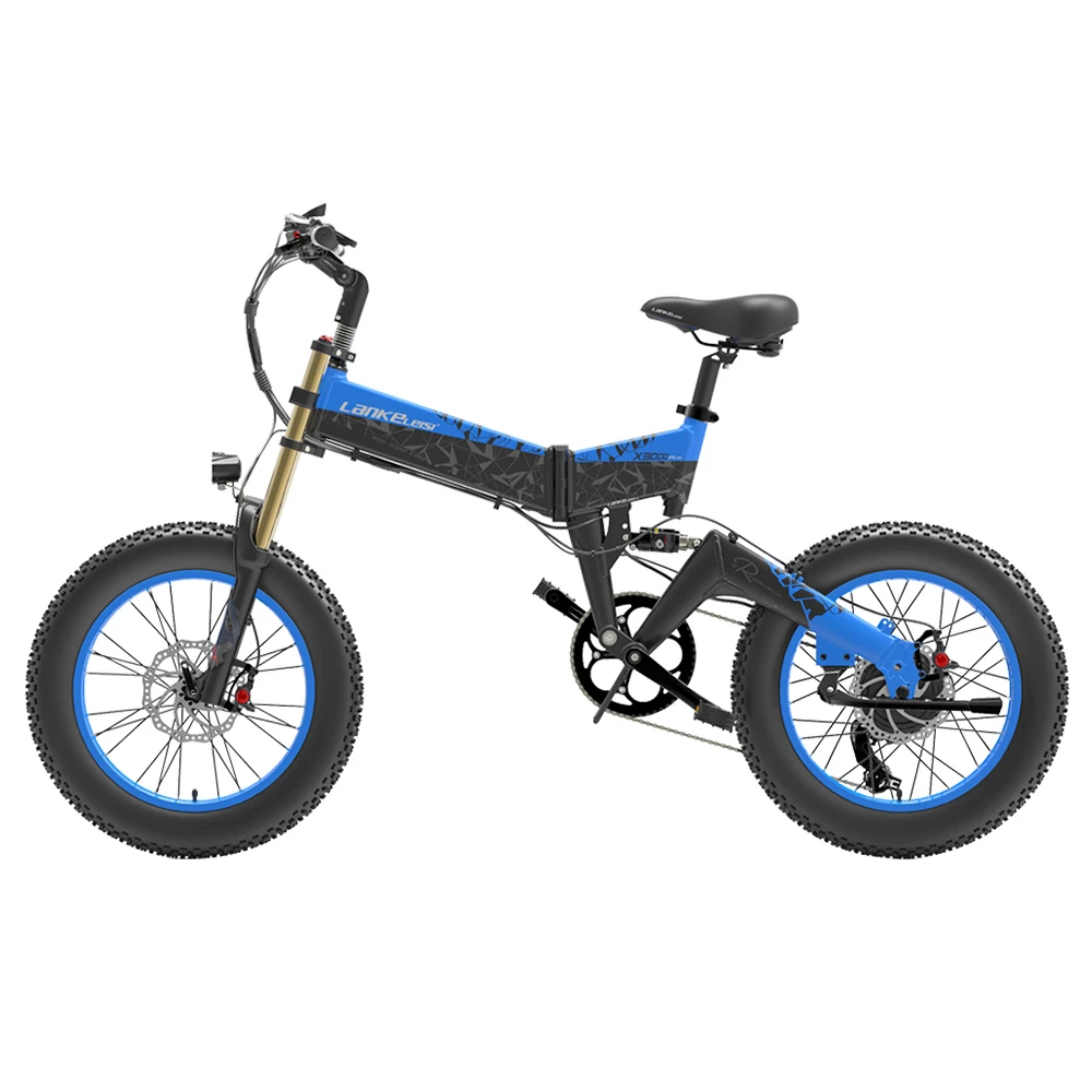 LANKELEISI X3000 Plus Folding Electric Mountain Bike Big Fork 20*4.0 Inch Fat Tires 48V 1000W Motor 17.5Ah Battery 43Km/h Max Speed Shimano 7-Speed Gear IP54 Waterproof - Black & Blue 3 LANKELEISI X3000 Plus Folding Electric Mountain Bike Big Fork 20*4.0 Inch Fat Tires 48V 1000W Motor 17.5Ah Battery 43Km/h Max Speed Shimano 7-Speed Gear IP54 Waterproof - Black & Blue - Image 3