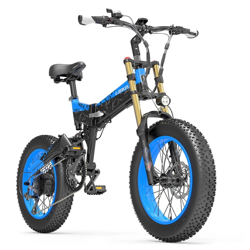 LANKELEISI X3000 Plus Folding Electric Mountain Bike Big Fork 20*4.0 Inch Fat Tires 48V 1000W Motor 17.5Ah Battery 43Km/h Max Speed Shimano 7-Speed Gear IP54 Waterproof - Black & Blue 5 LANKELEISI X3000 Plus Folding Electric Mountain Bike Big Fork 20*4.0 Inch Fat Tires 48V 1000W Motor 17.5Ah Battery 43Km/h Max Speed Shimano 7-Speed Gear IP54 Waterproof - Black & Blue - Image 5