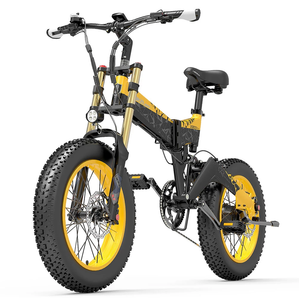 LANKELEISI X3000 Plus Folding Electric Mountain Bike Big Fork 20*4.0 Inch Fat Tires 48V 1000W Motor 17.5Ah Battery 43Km/h Max Speed Shimano 7-Speed Gear IP54 Waterproof - Black & Yellow 1 LANKELEISI X3000 Plus Folding Electric Mountain Bike Big Fork 20*4.0 Inch Fat Tires 48V 1000W Motor 17.5Ah Battery 43Km/h Max Speed Shimano 7-Speed Gear IP54 Waterproof - Black & Yellow