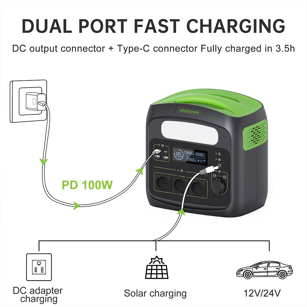 NECESPOW N7576 700W Portable Power Station, 576Wh/180000mAh LiFePo4 Battery Solar Generator, 230V AC Pure Sine Wave, PD100W Fast Charging 6 NECESPOW N7576 700W Portable Power Station, 576Wh/180000mAh LiFePo4 Battery Solar Generator, 230V AC Pure Sine Wave, PD100W Fast Charging - Image 6