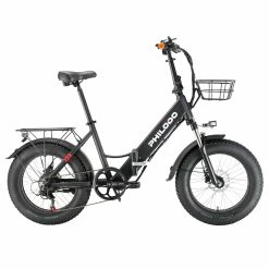 PHILODO H4 Foldable Step-Thru Fat Bike 20 Inch 48V 13Ah Removable Battery 250W Motor 25km/h Dual Brakes - Black
