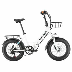 PHILODO H4 Foldable Step-Thru Fat Bike 20 Inch 48V 13Ah Removable Battery 250W Motor 25km/h Dual Brakes - White