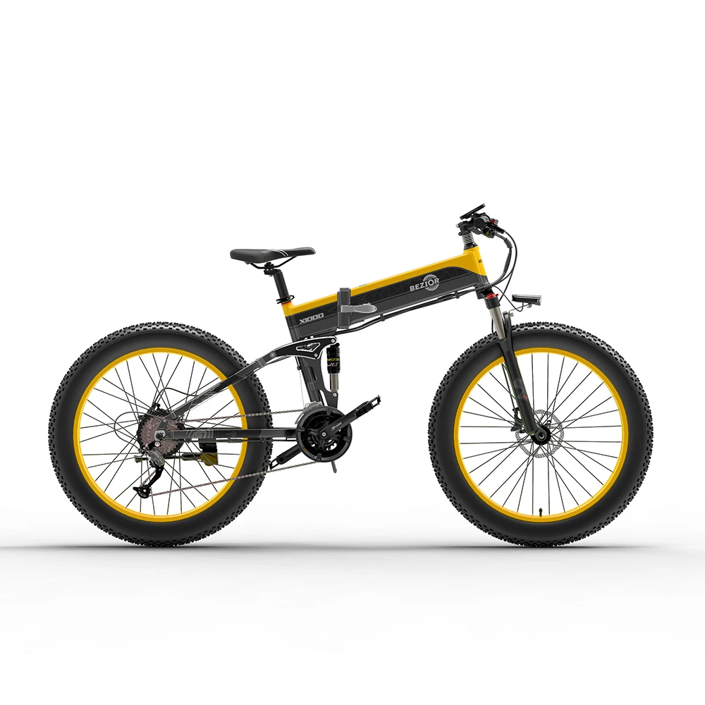 BEZIOR X1000 Folding Electric Bike Bicycle Panasonic 48V 12.8Ah Battery 1000W Motor 26 inch Fat Tire Aluminum Alloy Frame Shimano 27-speed Shift Max Speed 40km/h IP54 100KM Power-assisted mileage Range LCD Display IP54 waterproof - Black Yellow 1 BEZIOR X1000 Folding Electric Bike Bicycle Panasonic 48V 12.8Ah Battery 1000W Motor 26 inch Fat Tire Aluminum Alloy Frame Shimano 27-speed Shift Max Speed 40km/h IP54 100KM Power-assisted mileage Range LCD Display IP54 waterproof - Black Yellow