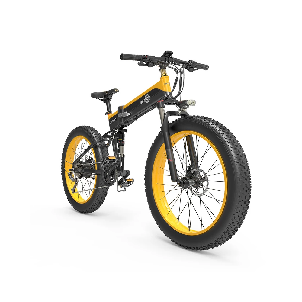 BEZIOR X1000 Folding Electric Bike Bicycle Panasonic 48V 12.8Ah Battery 1000W Motor 26 inch Fat Tire Aluminum Alloy Frame Shimano 27-speed Shift Max Speed 40km/h IP54 100KM Power-assisted mileage Range LCD Display IP54 waterproof - Black Yellow 2 BEZIOR X1000 Folding Electric Bike Bicycle Panasonic 48V 12.8Ah Battery 1000W Motor 26 inch Fat Tire Aluminum Alloy Frame Shimano 27-speed Shift Max Speed 40km/h IP54 100KM Power-assisted mileage Range LCD Display IP54 waterproof - Black Yellow - Image 2