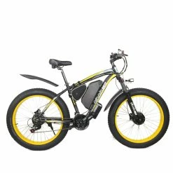 GOGOBEST GF700 26*4.0 Fat Tire Electric Mountain Bike 17.5Ah Battery 500W Dual-Motor 6061 Aluminum Alloy Frame Max Speed 50km/h 70KM Power-assisted Range IP54 Hydraulic Disc Brake MTB Load 200kg - Black Yellow