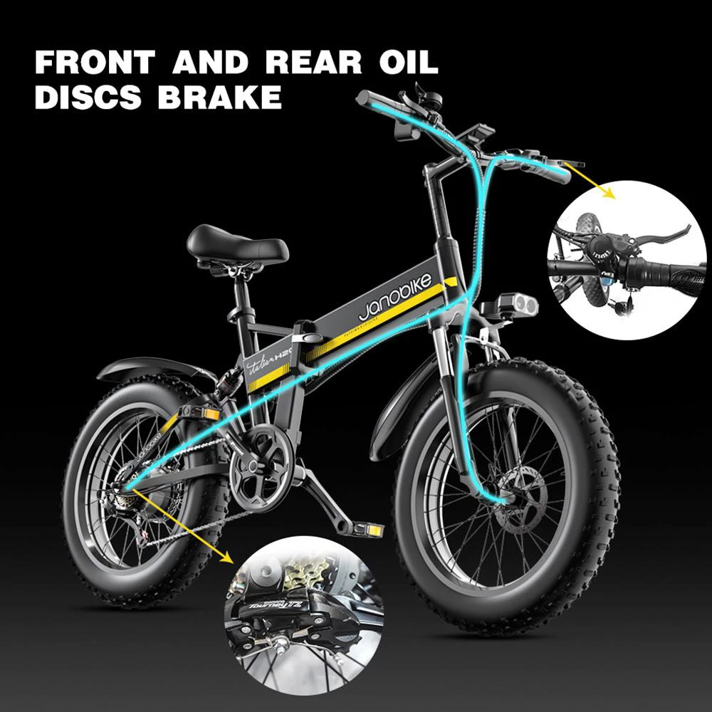 JANOBIKE H20 Electric Bicycle 48V 1000W Motor 9.6Ah Battery 20*4 Inch Tire Snow, Mountain, City Bike - Black 5 JANOBIKE H20 Electric Bicycle 48V 1000W Motor 9.6Ah Battery 20*4 Inch Tire Snow, Mountain, City Bike - Black - Image 5