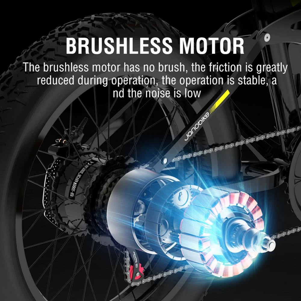 JANOBIKE H26 Electric Bicycle 48V 1000W Motor 12.8Ah Battery 26 Inch Fat Tire Snow, Mountain, City Bike - Black 6 JANOBIKE H26 Electric Bicycle 48V 1000W Motor 12.8Ah Battery 26 Inch Fat Tire Snow, Mountain, City Bike - Black - Image 6