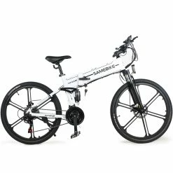SAMEBIKE LO26 II Smart Folding Electric Moped Bike 500W Motor 10Ah Battery Max 35km/h SHIMANO 21 Gear Pure electric mode 35-40km Max range 26 Inch Magnesium Alloy Rim Wheel - White